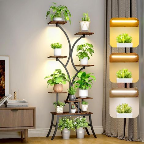 Support pour plantes d'intérieur avec lampes de croissance, étagère haute à 8 niveaux, 160cm présentoir d'angle en métal pour fleurs support pour plantes pour terrasse (1/5)