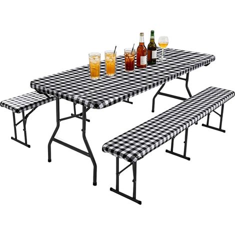Telo di copertura per tavolo da picnic - Tovaglia elastica, pieghevole e lavabile, adatta per coprire tavolo e panca da picnic, ideale per campeggio all'aperto, barbecue e feste in giardino. (1/4)