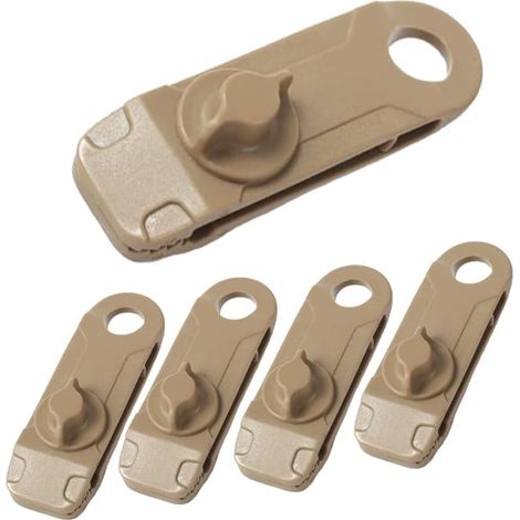 5 pinces à linge réutilisables en tissu imperméable avec velcro, accessoires de tente pour le camping en extérieur (couleur boue) (1/5)
