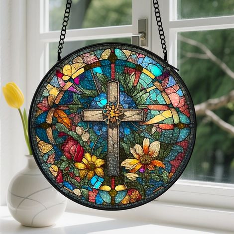 Capteur de Soleil en Vitrail Décoration Spirituelle pour Maison 25cm (1/4)