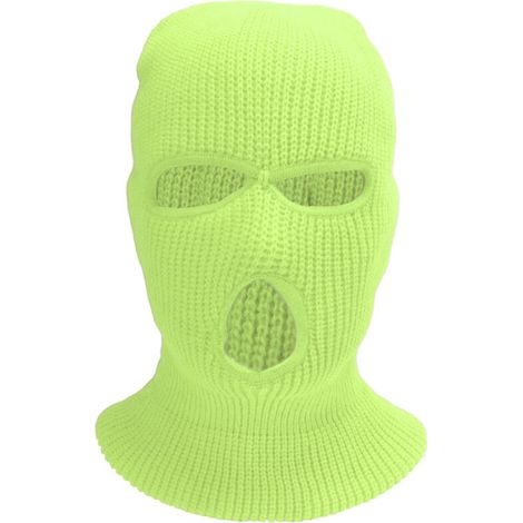 Masque intégral tricoté 3 trous - Coupe-vent chaud pour sports d'hiver - Ski et moto - Jaune fluo (1/5)