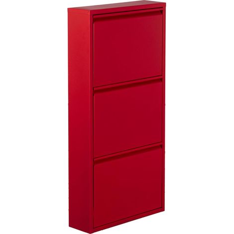 Meuble à Chaussures en métal avec 3 tiroirs en Rouge Mat 50x15x103cm (1/5)