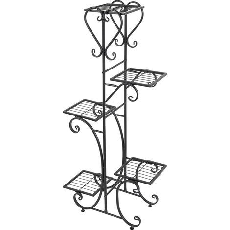 Soporte para plantas de 5 niveles, construcción de metal resistente, color negro. (1/2)
