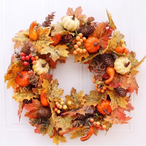Couronne Décoration Automne - 45 cm - Pour Porte Cheminée Mur Fenêtre - Intérieur Extérieur - 1 Pièce (1/5)