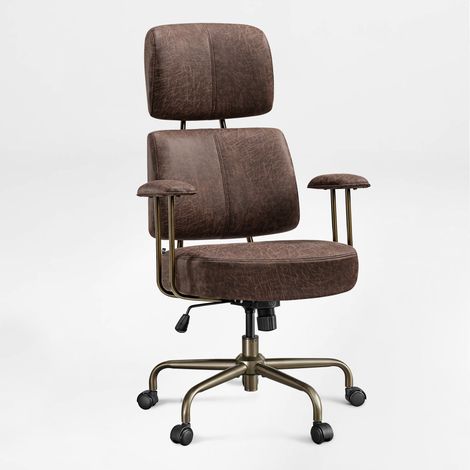 Eureka Ergonomic Fauteuil de direction ergonomique vintage à dossier haut, soutien lombaire et coussin à ressorts pour télétravail, marron. (1/5)