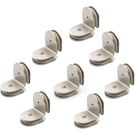 royaluxe-Lot de 8 pinces en acier inoxydable 304 90 degrés, supports de verre à verre, support d'étagère en verre, s'adapte à un panneau de verre de 8-12 mm d'épaisseur, finition brossée (1/5)
