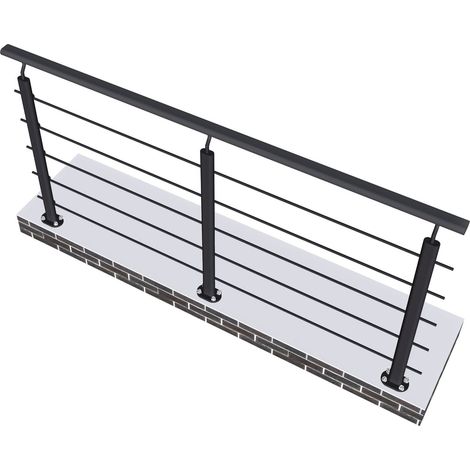 AICA Barandillas de aluminio negro mate, interior y exterior, fijaciones al suelo 200x100cm (1/5)