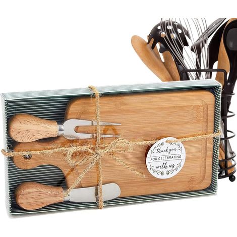Planche À Fromage - Serveurs Fromage Plateau Viande Carré Bois avec Couverts et Étiquette Merci - pour Mariage Noël Maison Famille Fête Housewarming (1/5)