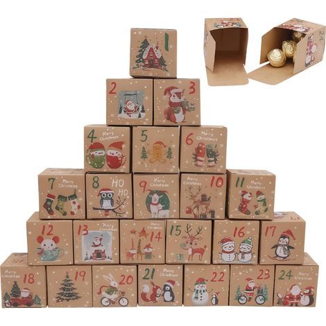 Calendrier de l'Avent de Noël avec 24 jours - Calendrier de l'Avent décoratif en carton - Pour salon, chambre à coucher, cheminée, table, fenêtre, mariage, fête (1/5)