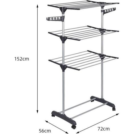Séchoir à linge inox gris étendoir pliable H.145 cm (1/4)