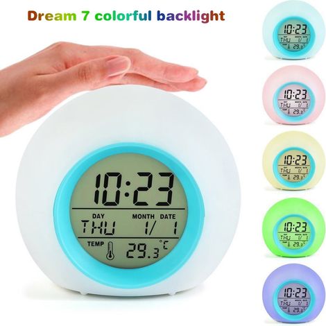 Réveil Numérique pour Enfants - Affichage LCD Grand Format - Lumière de Réveil à 7 Couleurs - Fonction Alarme Silencieuse - Idéal Chambre d'Enfant - 1 Pièce (1/5)