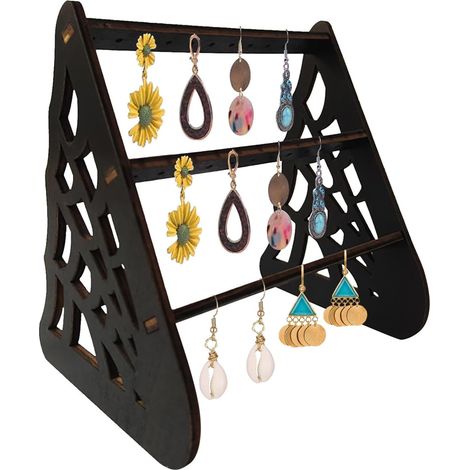 Mini Rangement Bijoux pour Boucles d'Oreilles en Bois, Presentoir Bijoux Texture Toile d'Araignée, Porte Boucle d'Oreille, Support Boucle d'Oreille 36 Emplacements pour Filles et Femmes, Noir (1/5)