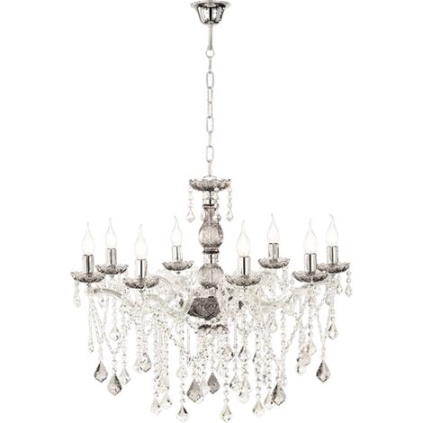 Lampadario a sospensione DAMASCO D82 cm con decorazioni in cristallo Fume' 8 Luci (1/3)