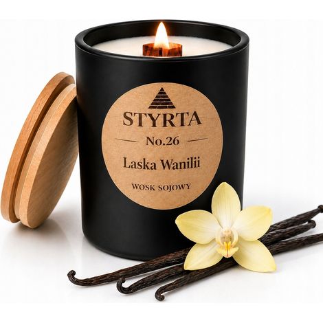 Vela de soja con aroma a vainilla, 200 ml, Styrta n.º 26, con mecha de madera. (1/4)