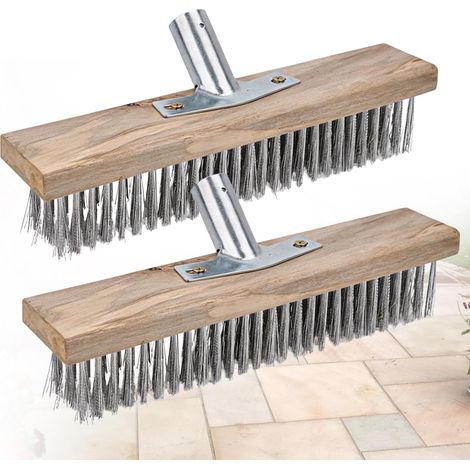 Lot de 2 brosses à balai métallique de 30 cm : acier inoxydable, balai en fil d'acier durable, balai en acier robuste, balai résistant aux mauvaises herbes, pour terrasse, carrelage (1/5)