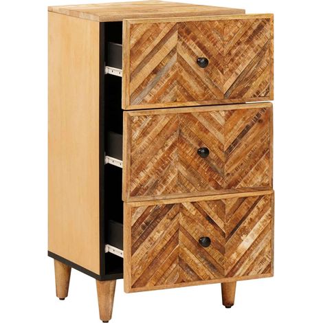 Meuble de rangement salon 3 tiroirs en bois de manguier massif marron 40 x 33,5 x 75 cm (1/5)