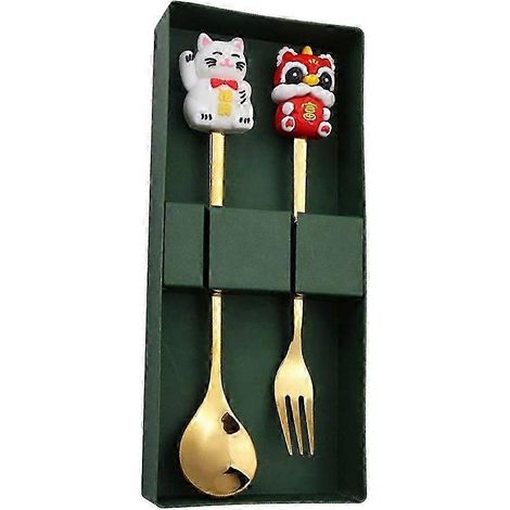 Ensemble de couverts (cuillère et fourchette) à motif de poupée pour le Nouvel An chinois, idéal pour les repas au restaurant ou les fêtes.-Style C