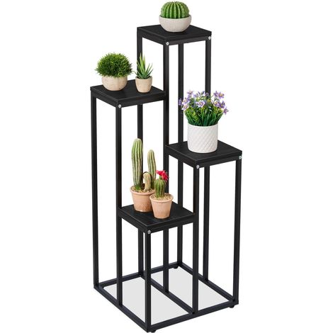 Scaffale per piante a scala per soggiorno veranda 100 x 40 x 40 cm design nero in acciaio nero 130010956