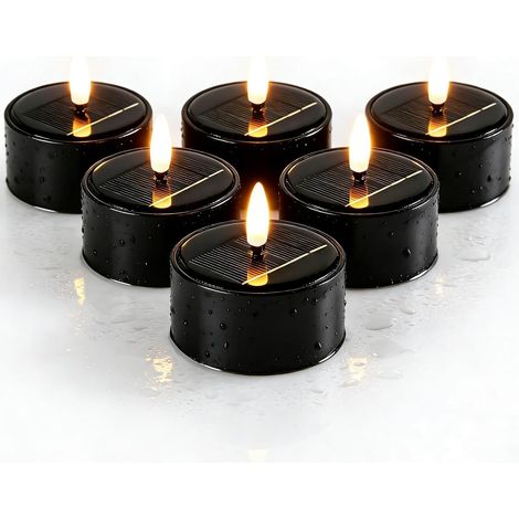 Lot De 6 Bougies Solaires, Bougie Led Solaire, 6 X 5 Cm Bougie Chauffe Plat Solaires Blanc Chaud, Bougies Led Étanches Réutilisables Pour Terrasse, Jardin, Camping, Décoration De Chambre, Noir (1/5)