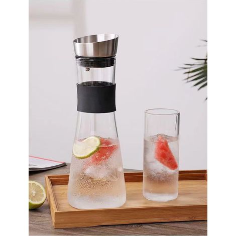 Carafe Isotherme 1L avec Couvercle en Acier Inoxydable - Pichet à Eau Froide et Jus Résistant à la Chaleur, Isolation Silicone sans BPA, Design Moderne pour Restaurant et Maison-lsw (1/5)