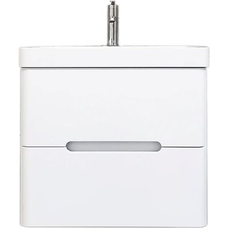Meuble Salle de Bains avec vasque/lavabo FIDJI 60 suspendu laqué Blanc brillant avec plan en résine (1/5)
