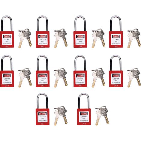 Ortviai Serrure de Sécurité LO/TO Rouge – Lot de 10 Pièces avec Relevage Automatique du Cadenas et Fonction de Rétention de Clé (1/5)