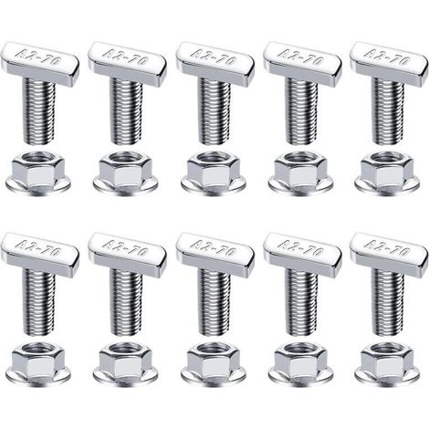 T-Nut-Schrauben – Gleitkopfschrauben für Schienensysteme. Stahl mit Gewindemuttern, verstellbare Befestigungselemente für Regalsysteme.