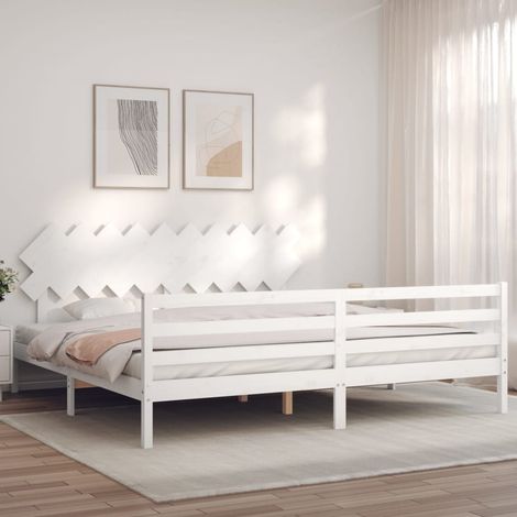 Lit adulte Contemporain avec tête de lit  Cadre de lit blanc 200x200 cm bois massif 72819 (1/5)
