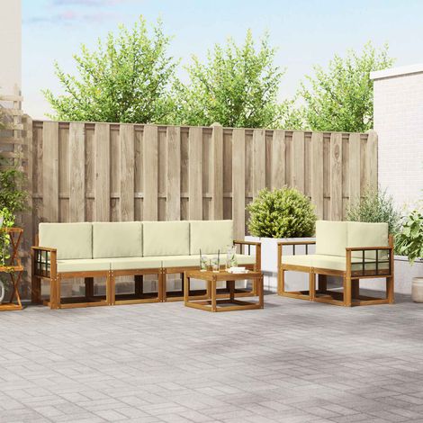 vidaXL Outdoor-Sofagarnitur mit Kissen 7 pcs Natur und Creme (1/5)
