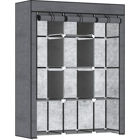 Armoire penderie multi-rangement MAUDE grise et noire (1/5)