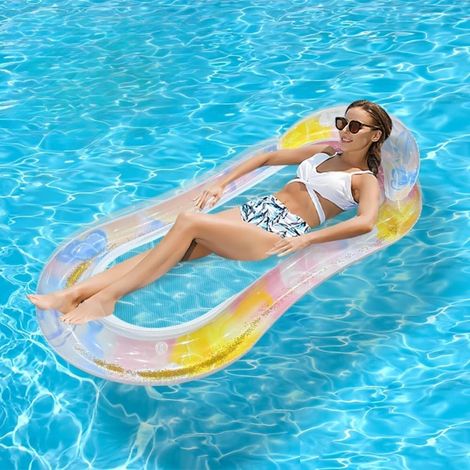 Chaise de piscine gonflable, lit flottant, hamac gonflable de PVC, hamac flottant gonflable avec flotteur et matelas flottant de chaise longue de piscine (1/5)