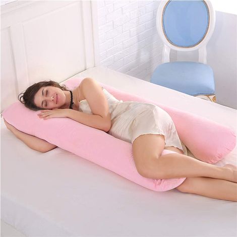 Cuscino per la gravidanza a forma di U per future mamme, comodo cuscino per la gravidanza con fodera in velluto rosa sfoderabile e lavabile, 1,8 kg (1/5)