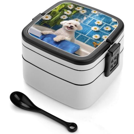 Boîte à bento de salle bain Bichon Frisé mignon, 2 compartiments (1/5)
