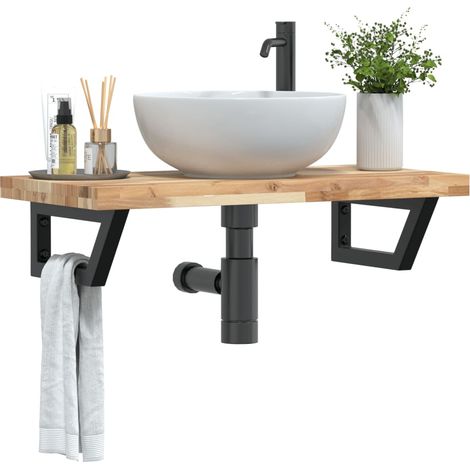 Waschbeckenregal Wandmontage Stahl und Akazienholz