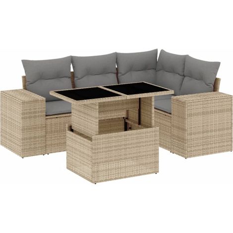 vidaXL Set Divano da Giardino 5 pz con Cuscini Beige in Polyrattan (1/5)