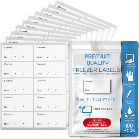 APEX Étiquettes pour congélateur faciles à décoller - Étiquettes autocollantes pour aliments surgelés - Étiquettes réutilisables pour réfrigérateur, format idéal (6 x 3 cm), faciles à écrire (1/5)