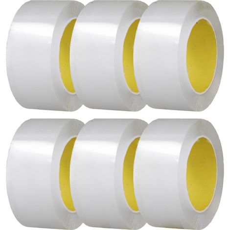 Lot de 6 rouleaux de ruban adhésif double face transparent 0,1mm ép. 50mm larg. 5m long. en acrylique pour accrocher cadres et déco murale (1/5)
