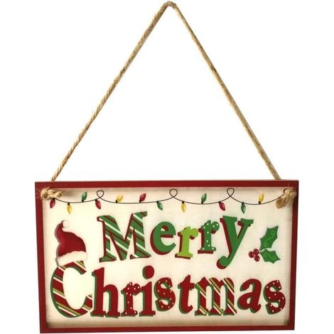 Décoration murale de Noël à suspendre à la porte - Cadeau de Noël - Plaque en lin suspendue avec corde - Décoration pour la maison (1/5)