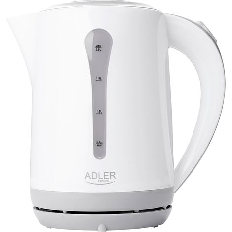 Adler AD1244 Hervidor Agua Eléctrico, 2,5 L, sin BPA, Resistencia Oculta, Inalámbrico, Apagado Automático 2000W Blanco