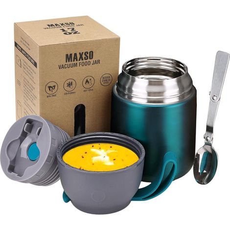Thermobehälter 500ml Edelstahl Isolierbehälter mit Löffel Grün (1/5)