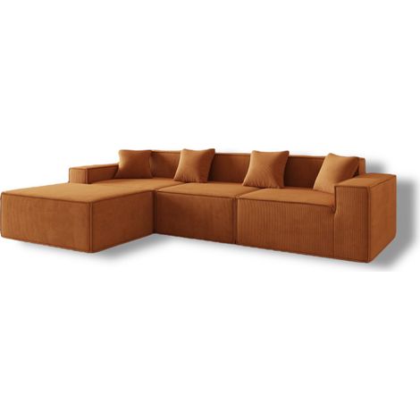 Sofá esquinero grande de espuma con chaise longue naranja
