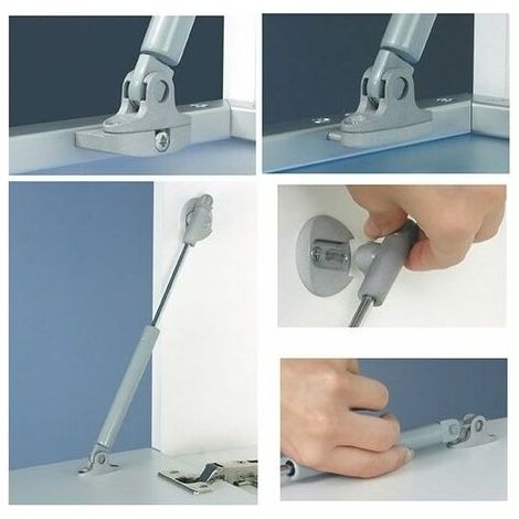 Compas pneumatique pour abattant – Montage réversible et clipsable – Réglage angle ±10° – Décor gris pour bois et aluminium (1/4)