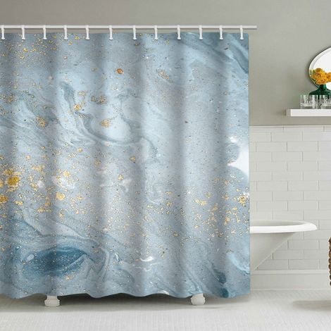 Duschvorhang mit Marmormuster (180 x 200 cm), bedruckter, wasserdichter Stoffduschvorhang, Duschvorhang aus Polyester mit geometrischem Muster, inklusive 12 Haken.