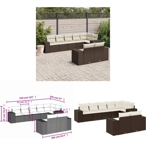 vidaXL Salon de jardin 8 pcs avec coussins marron résine tressée (1/3)