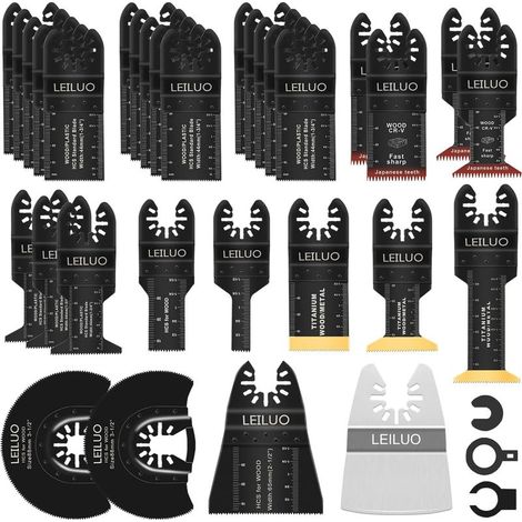34-teiliges Set – Oszillierende Klinge – Multifunktionswerkzeug-Zubehör – Holz- und Nagelschneiden – Universelle Schnittstelle – Für Dekoration und Heimwerkerarbeiten – Silber – Verschiedene Größen (1/5)