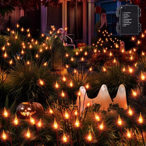 Halloween Decoration Exterieur, Lot de 3 Lumières Orange Automne 30 LED Guirlande Lumineuse Batterie avec Minuterie, Étanche 8 Modes Bougies Éclairage pour Jardin Intérieur Thanksgiving Noël (1/5)