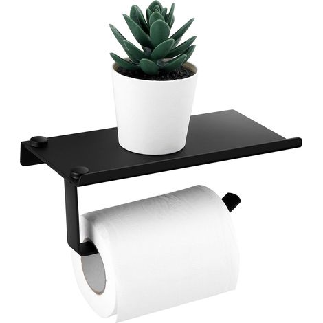 Toilettenpapierhalter, SUS 304 Edelstahl-Rollenpapierhalter, selbstklebender Kleber und Wandmontage (schwarz)