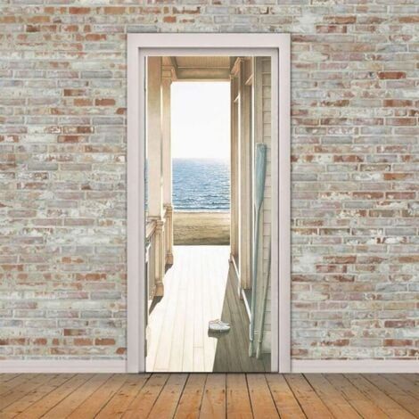 Promotion 2 Pcs 3D Sticker de Porte Effect Auto-Adhésif Amovible Autocollant pour Décor Cuisine Chambre Salle de Bain Mur(38.5cm×200cm)--TRIMEC (1/5)