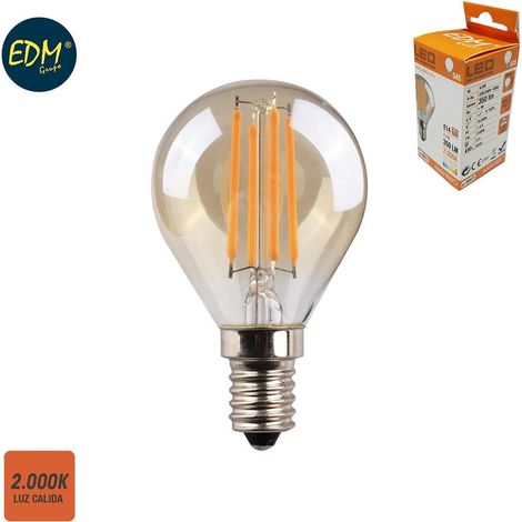 LED-EDM-Glühlampe, Vintage-Glas, kugelförmig, E14, 4,5 W, 400 lm, 2000 K, warmes Licht, Ø 4,5 x 7,8 cm