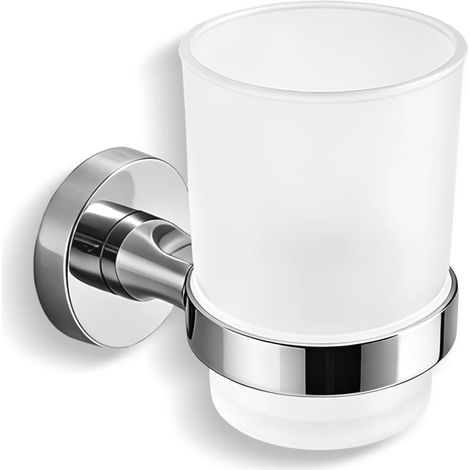 Stainless Steel Wall Mounted Toothbrush Holder with Frosted Glass, Modern Bathroom Tumbler and Holder Set, Sleek Brushed Finish for Organized and Elegant Bathroom Decor (1/5)